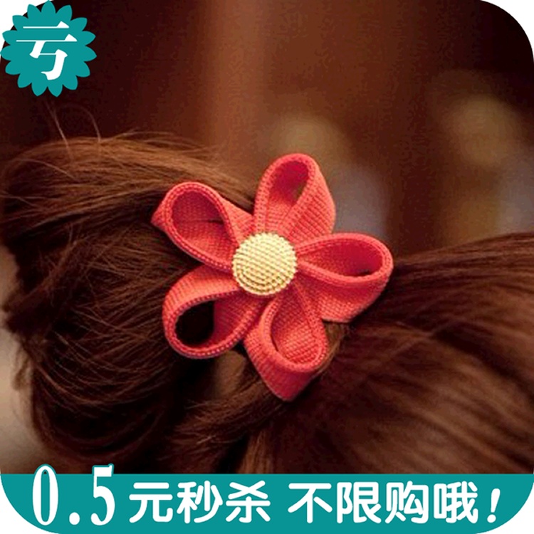 滿9.9免郵 OH0245韓國飾品拉鏈齒邊花朵金扣發圈發繩頭花頭飾發飾-3入一組不挑色