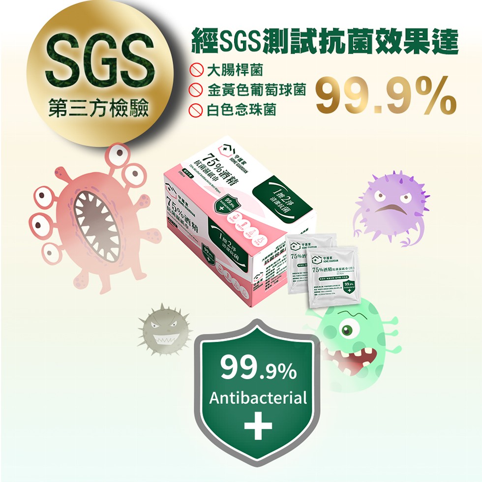 經SGS測試抗菌效果達，大腸桿菌，金黃色葡萄球菌，O白色念珠菌，第三方檢驗，1線2譯，清潔城图，75%酒精民o(n)。