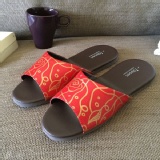 經典系列-室內拖鞋-橡膠鞋底-皮拖 - 花漾-紅