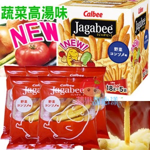 日本Calbee~Jagabee 卡樂比薯條先生盒裝 蔬菜高湯味