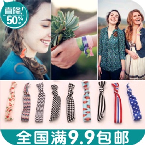 OH0512 韓國發飾品多色香蕉字母印花原宿打結發繩發圈 發帶頭繩飾-五入一組不挑色