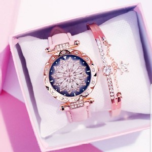 2019時尚潮流女仕網紅石英休閒手錶手鐲套裝