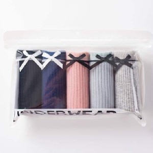 蝴蝶結彈力螺紋透氣中腰雙層內褲五條裝