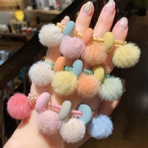 ins韓國撞色毛絨球球髮飾*5條