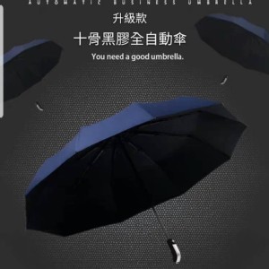 十骨全自動黑膠雨傘
