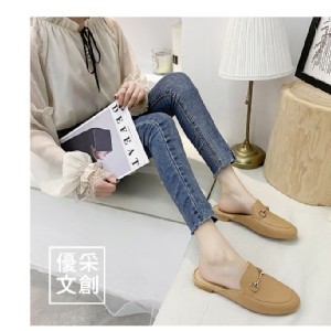 2020新款ins網紅仿真穆勒低跟鞋- C卡其