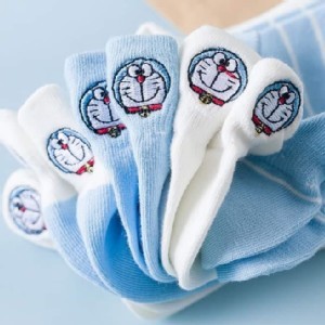 出口日本A夢 防磨後腳跟短襪 (一組5雙)