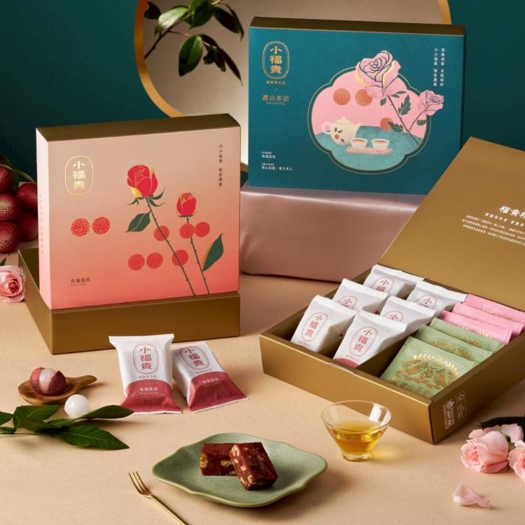 【吉品養生】小福貴玫瑰荔枝x遊山茶訪 聯名茶點禮盒(3入/組)-附提袋