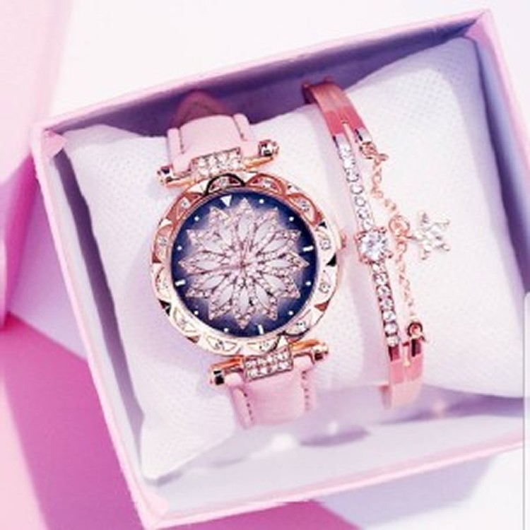 2019時尚潮流女仕網紅石英休閒手錶手鐲套裝