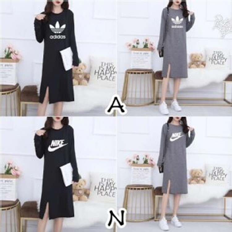 秋冬款特賣 女士長袖開岔連身裙-A款黑色