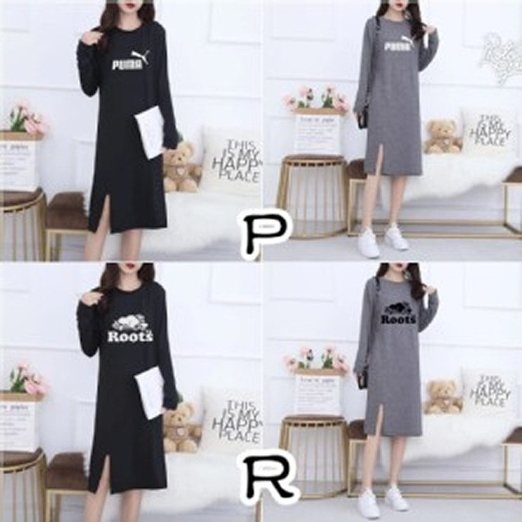 複製8- 秋冬款特賣 女士長袖開岔連身裙-R款灰色