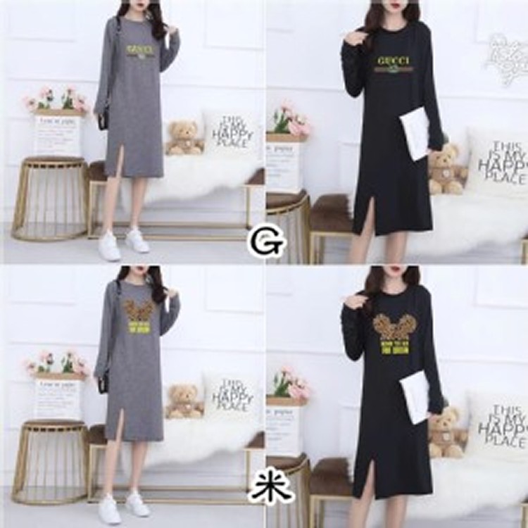 秋冬款特賣 女士長袖開岔連身裙-G款黑色