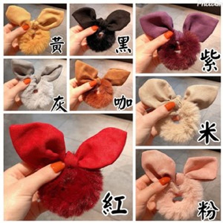 韓國毛毛蝴蝶結髪圈