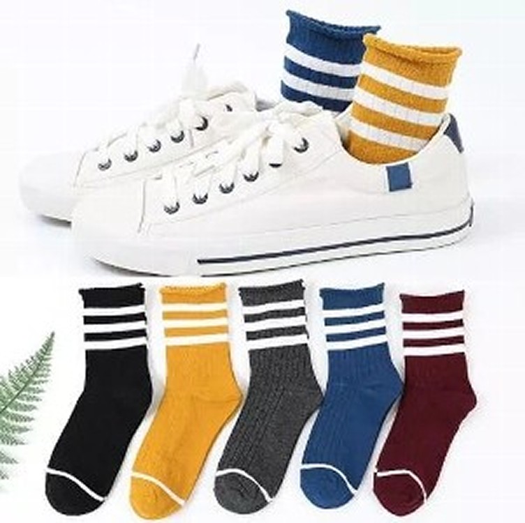 出口日本原宿風三條杠中筒襪（一組6雙）