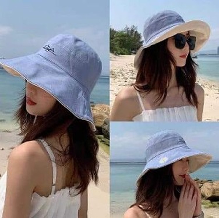 小雛菊雙面雙色大帽沿遮陽帽