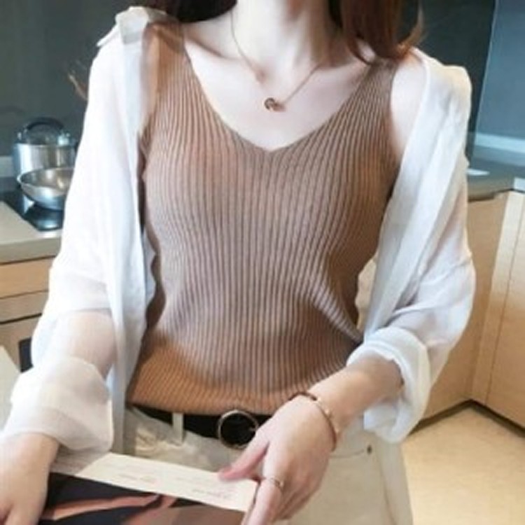泫雅同款涼針織V領背心
