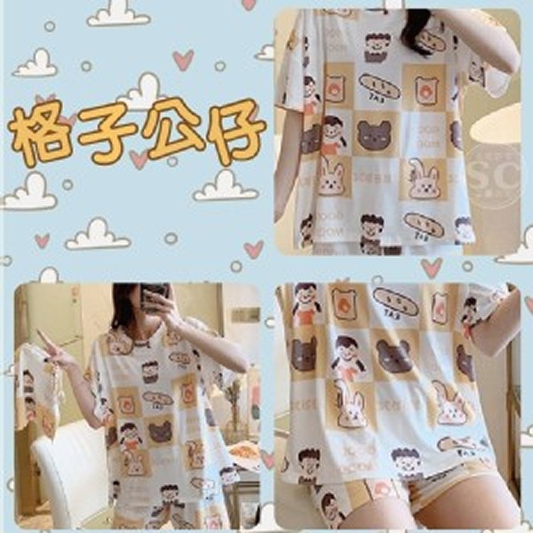 寬鬆甜美家居服- 格子公仔