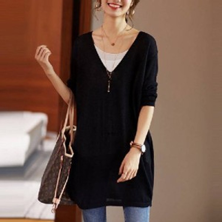 減齡大碼-假兩件中長款上衣