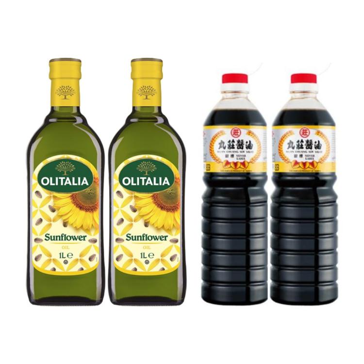 【Olitalia奧利塔】葵花油1LX2+丸莊醬油1LX2/組 (非禮盒包裝)