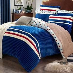 Missya【紳士藍調】超保暖法蘭絨x羊羔絨毯被多用途