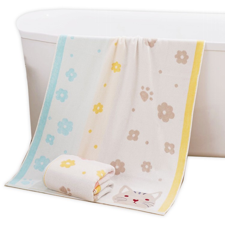 【QIDINA】【HKIL-巾專家】日系櫻花貓純棉浴巾-MS