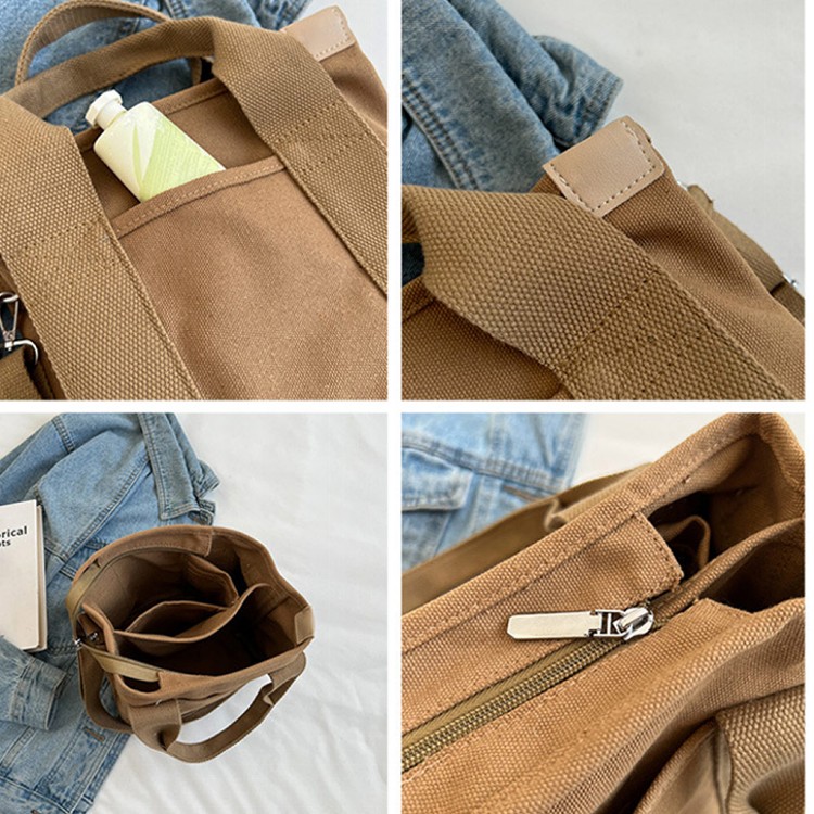 【QIDINA】日系時尚多夾層帆布手提單肩包-A