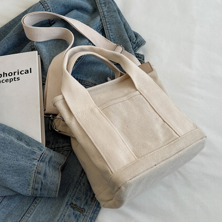 【QIDINA】日系時尚多夾層帆布手提單肩包-A