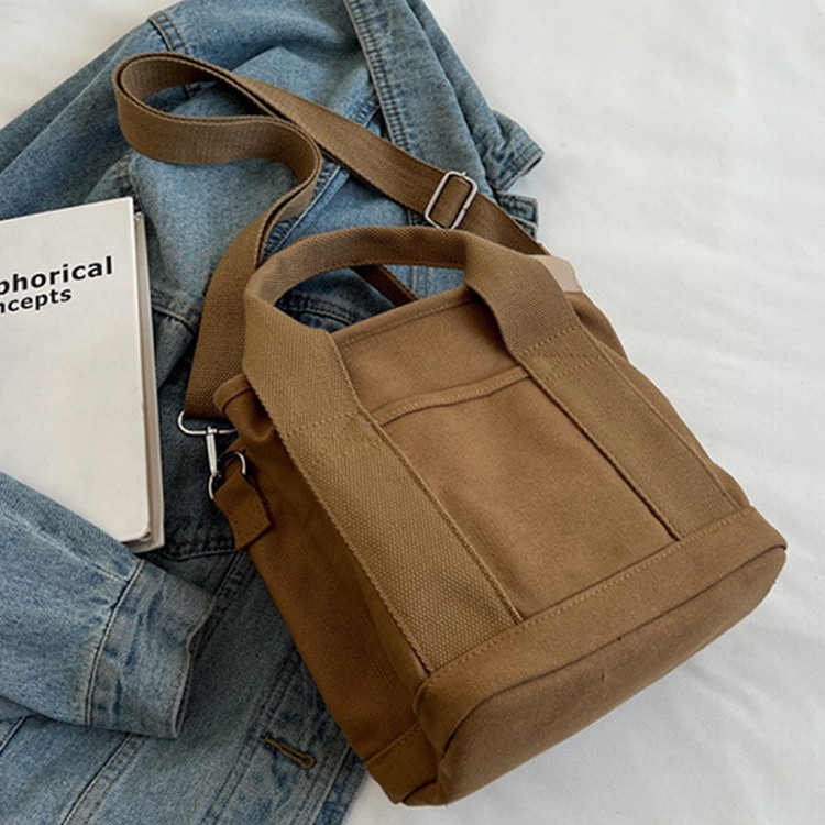 【QIDINA】日系時尚多夾層帆布手提單肩包-A