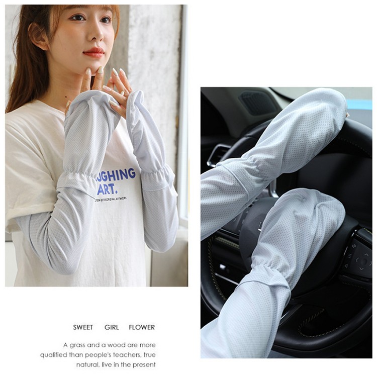 【QIDINA】冰絲網眼透氣涼感防曬護臂手套袖套 S-XXL均可穿