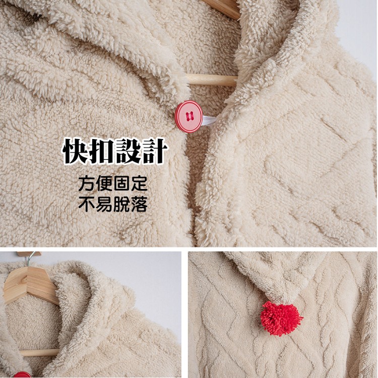 【QIDINA】北歐風厚實加大連帽塔芙絨保暖口袋柔軟披肩毯-A