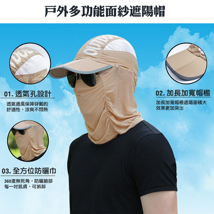 【QIDINA】輕薄透氣可折疊輕便全臉防曬帽-O