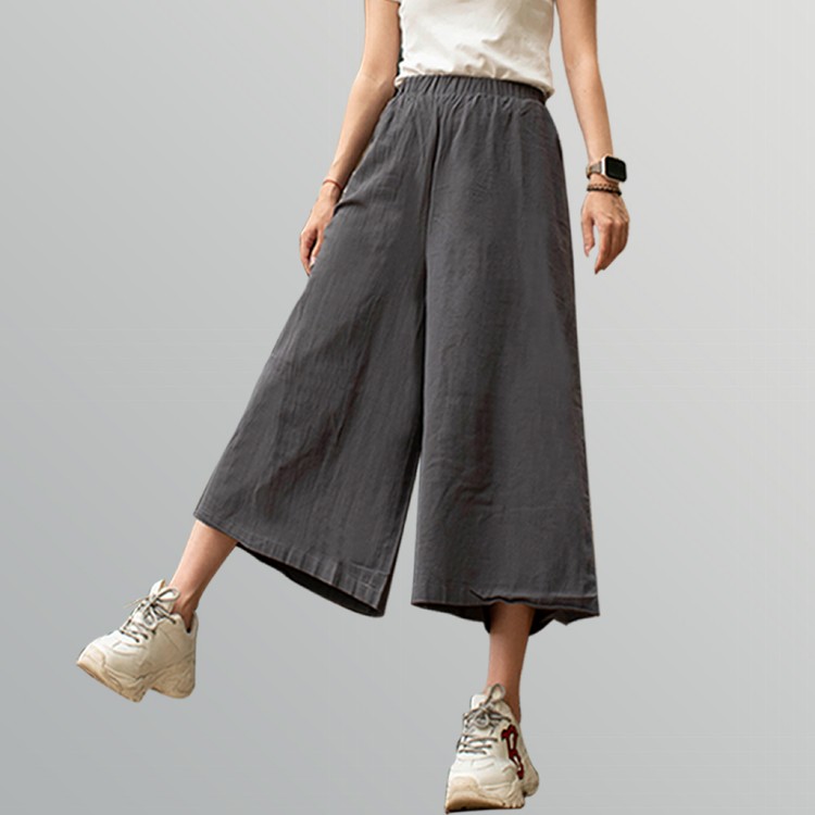 【QIDINA】日系七分透氣舒適亞麻寬褲-1PL