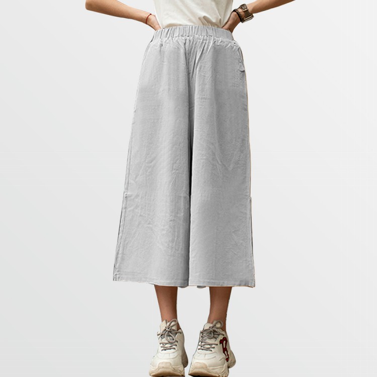 【QIDINA】日系七分透氣舒適亞麻寬褲-1PL