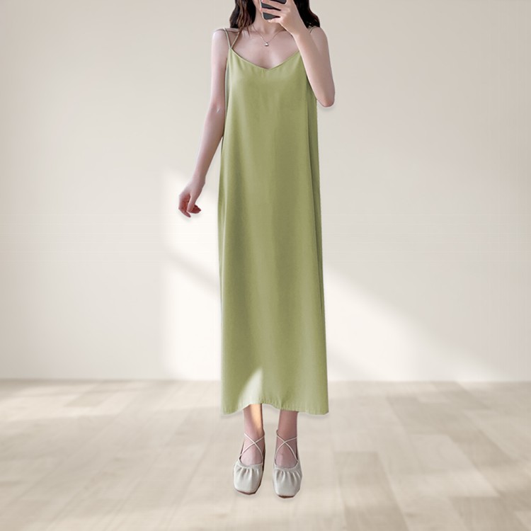 【QIDINA】質感外出居家兩穿長版滑順寬鬆連身裙-K