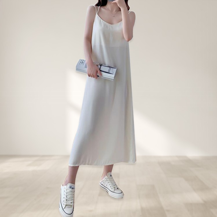 【QIDINA】質感外出居家兩穿長版滑順寬鬆連身裙-K