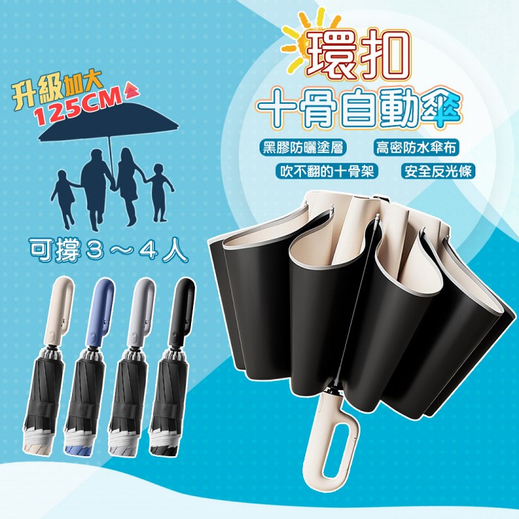 【QIDINA】升級大傘面反光條環扣反向黑膠摺疊自動傘-A