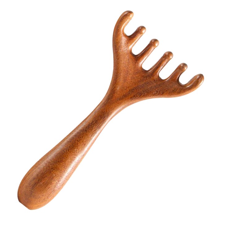 【QIDINA】六爪舒爽檀木頭臉身體按摩梳 按摩棒-D