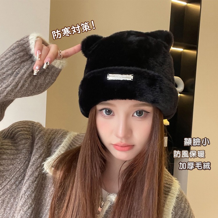 【QIDINA】減齡百搭保暖秋冬厚實絨毛帽-V