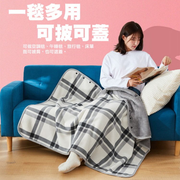 【QIDINA】冬季加絨保暖柔軟披肩毯可收納日式可收納加大冬季加絨保暖柔軟格紋披肩毯