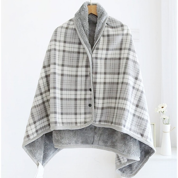 【QIDINA】冬季加絨保暖柔軟披肩毯可收納日式可收納加大冬季加絨保暖柔軟格紋披肩毯