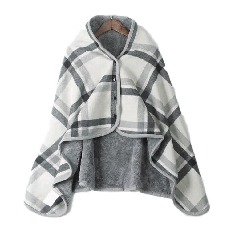 【QIDINA】冬季加絨保暖柔軟披肩毯可收納日式可收納加大冬季加絨保暖柔軟格紋披肩毯