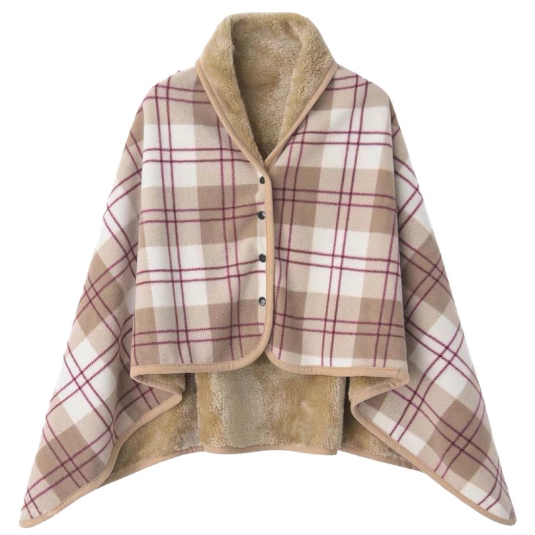 【QIDINA】冬季加絨保暖柔軟披肩毯可收納日式可收納加大冬季加絨保暖柔軟格紋披肩毯