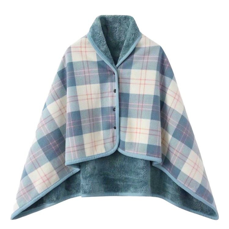 【QIDINA】冬季加絨保暖柔軟披肩毯可收納日式可收納加大冬季加絨保暖柔軟格紋披肩毯