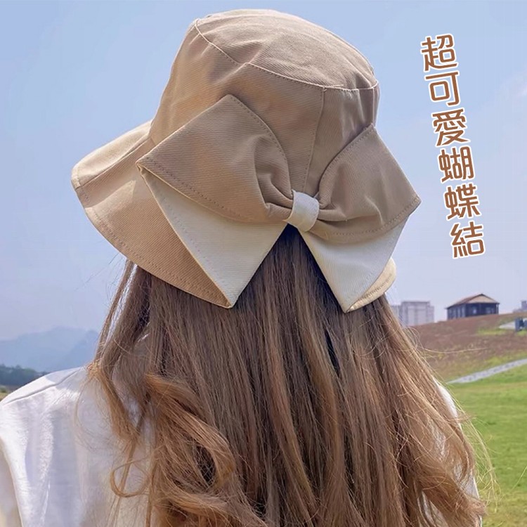 【QIDINA】時尚蝴蝶結小臉遮陽漁夫帽-J