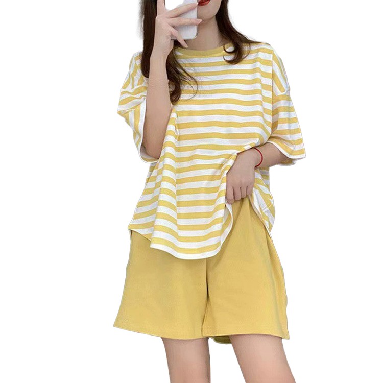 【QIDINA】超好穿大彈力附胸墊外出居家短袖短褲/休閒套裝-E