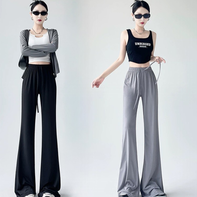 【QIDINA】時尚冰絲涼爽防曬速乾彈力喇叭褲-Y