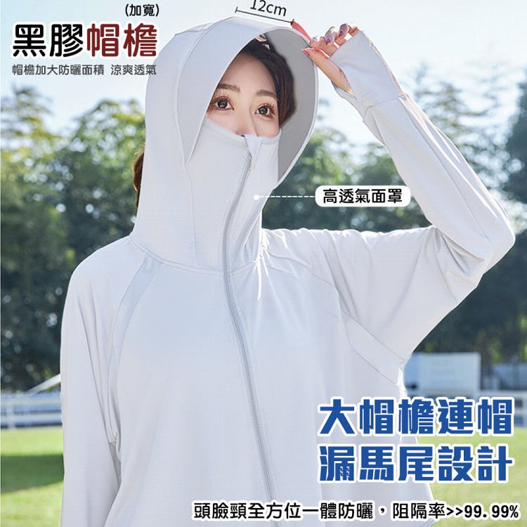 【QIDINA】親膚冰絲輕薄遮陽透氣黑膠帽圍防曬外套-D