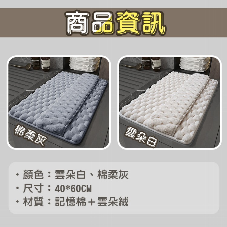 【QIDINA】雲朵絨厚款軟綿綿吸水地墊-A