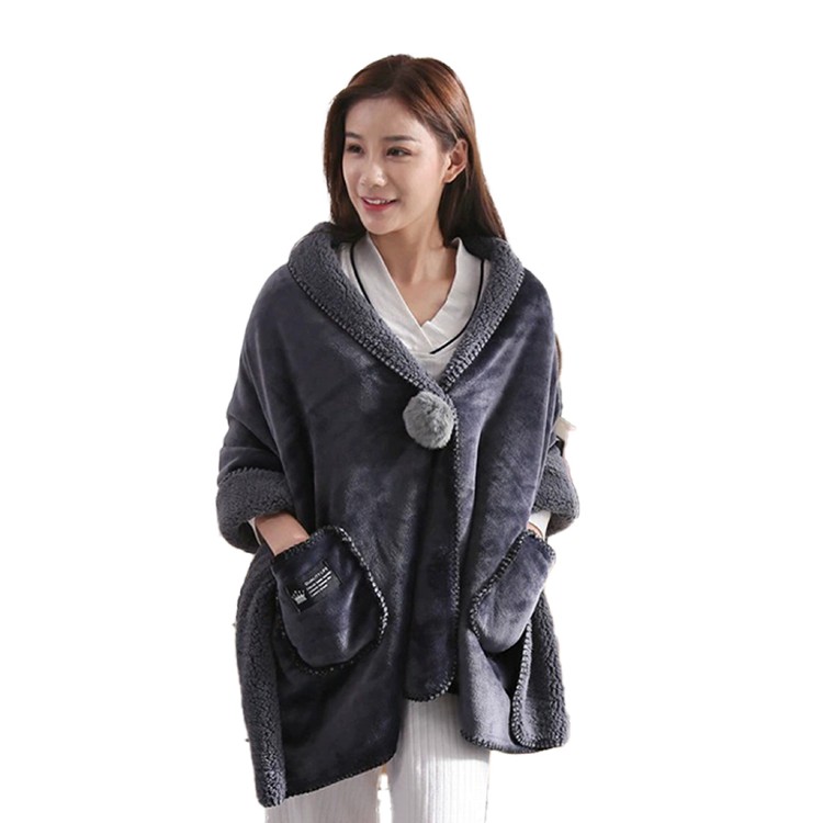 【QIDINA】升級加長雙面絨口袋百搭披肩毯-D