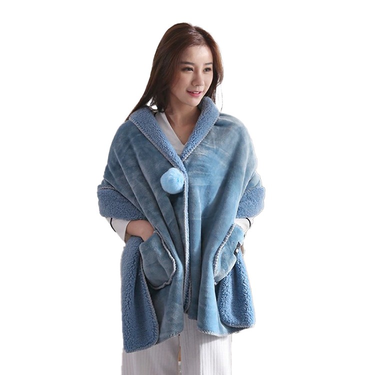 【QIDINA】升級加長雙面絨口袋百搭披肩毯-D